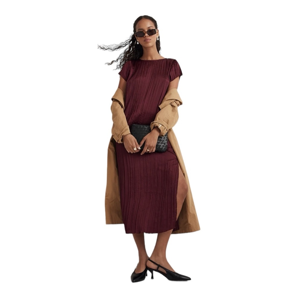 Madewell Short-Sleeve Slip Midi Dress in Plissé NWT